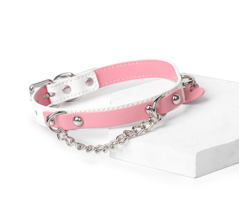 Cupid’s Arrow|Pink & White Handmade Collar & Chain Set